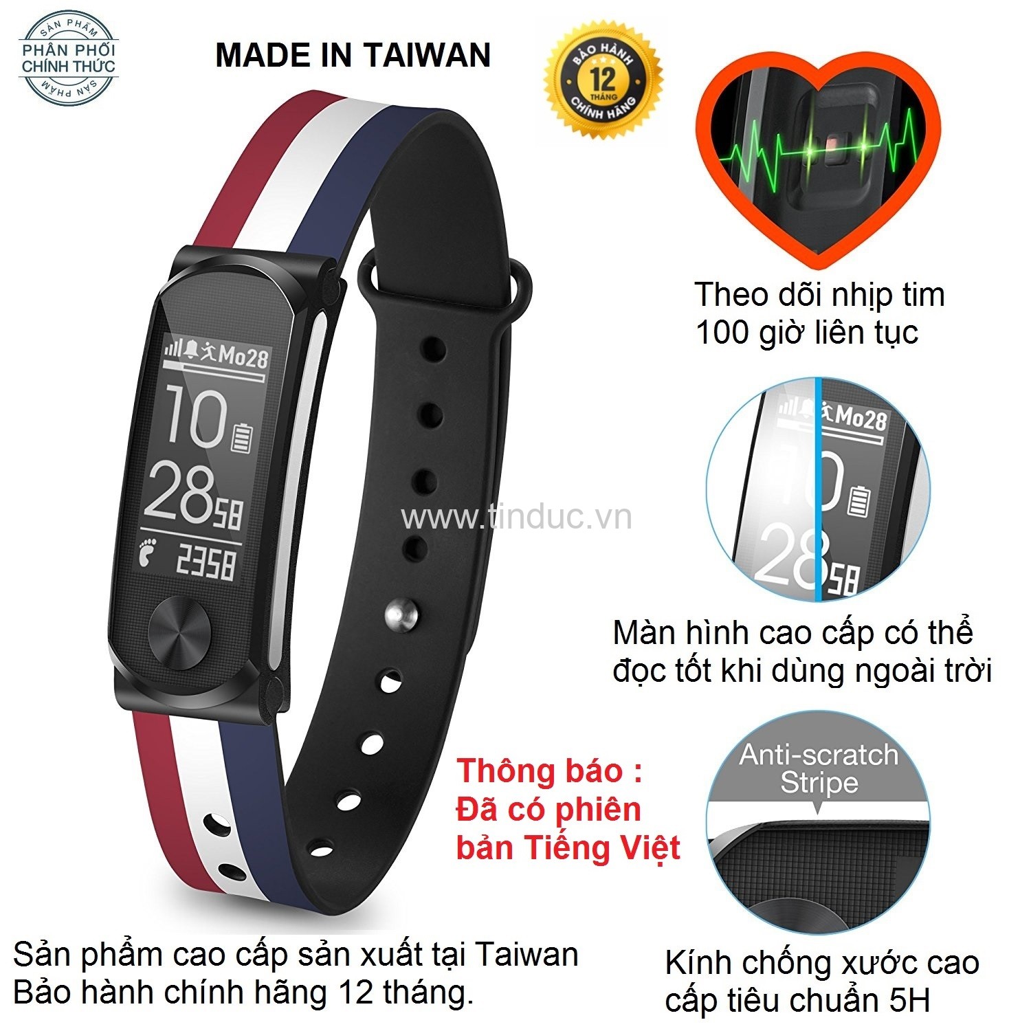 vòng tay theo dõi sức khỏe, đo nhịp tim cao cấp Q-Band Q-68HR