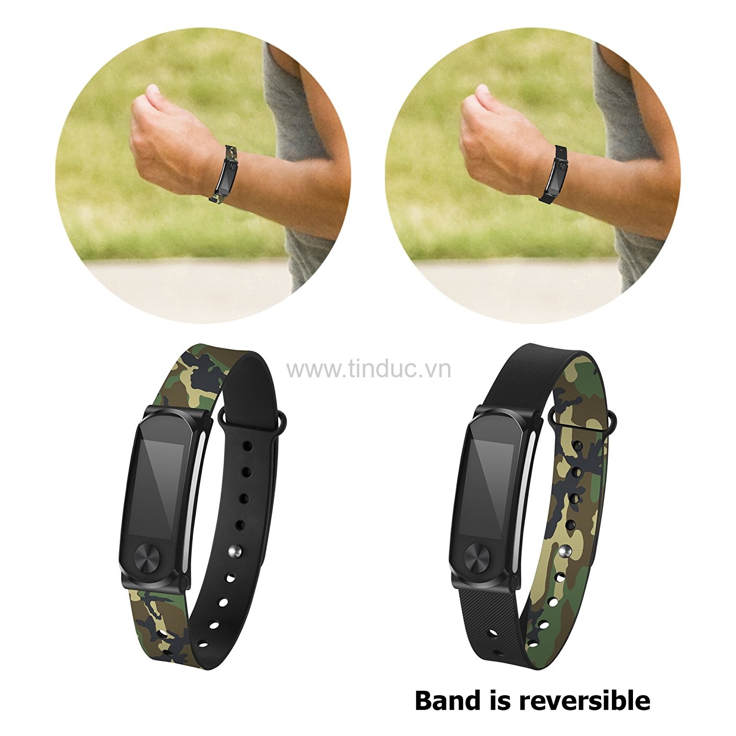 Đồng hồ đeo theo dõi sức khỏe cao cấp Q-Band Q-68HR New - Dây xanh ngụy trang (Sản xuất tại TAIWAN)