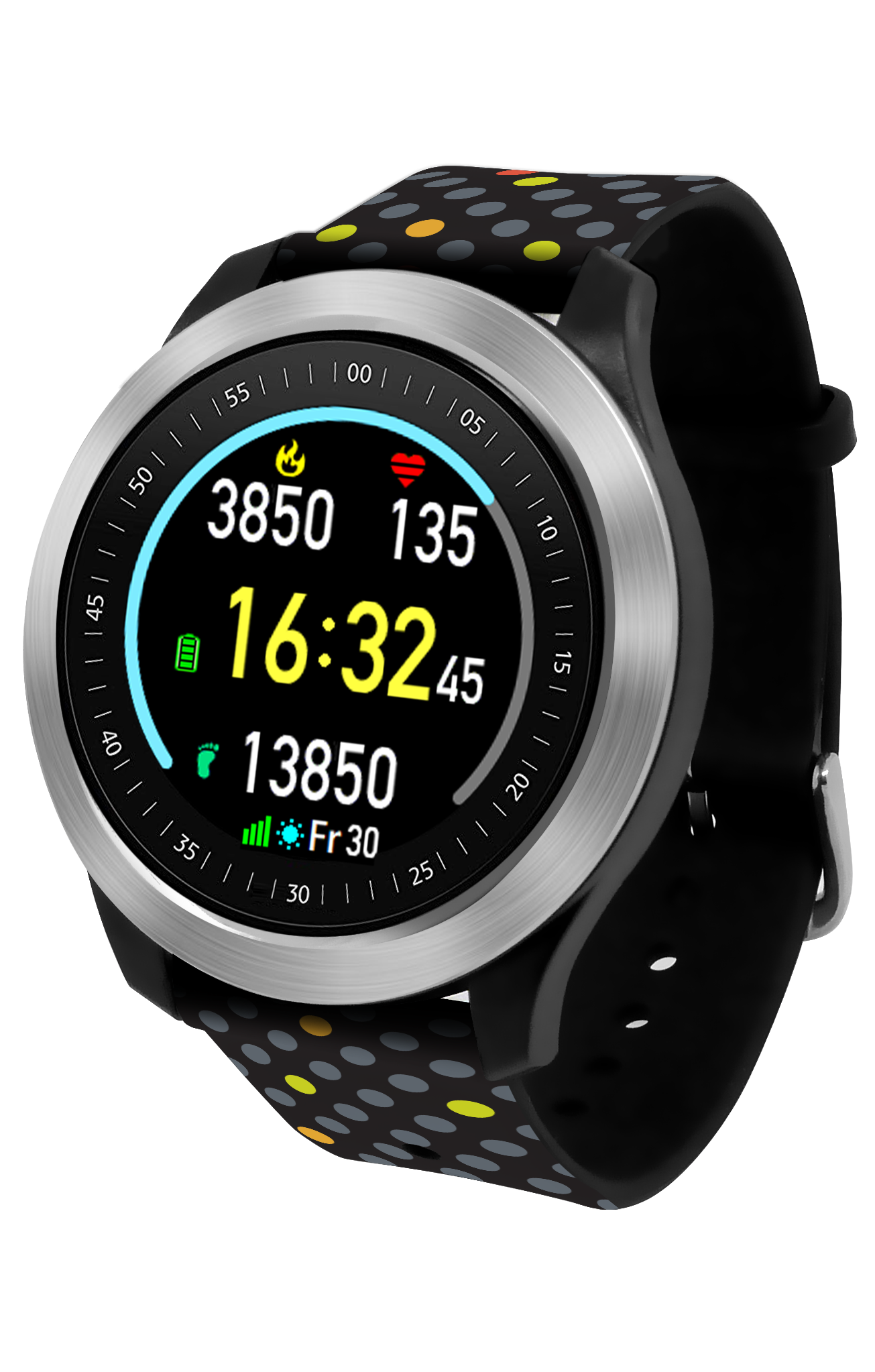 Đồng hồ thông minh theo dõi sức khỏe, đo nhịp tim cao cấp Q-Watch Q-90 (made in Taiwan) - Dây màu chấm bi